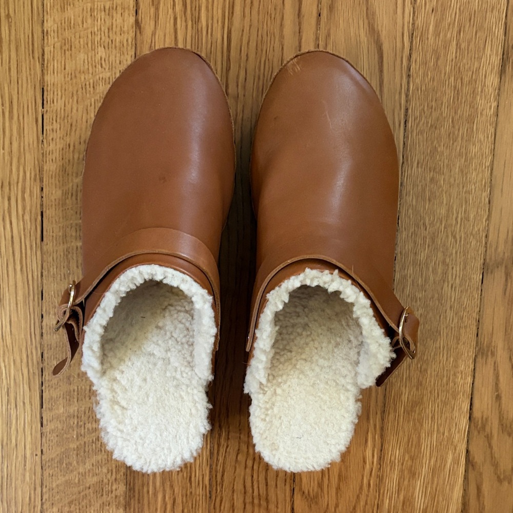 Ancient Greek Sandals Brown Leather Shearling-Lined Clogs